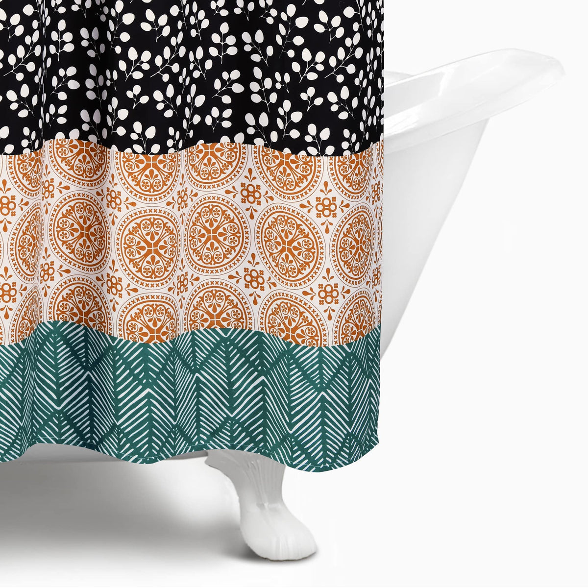 Bohemian Stripe 72" W x 78" L Turquoise & Orange - Bathroom Curtain - Extra Long - Boho Decor - Fabric Shower Curtains
