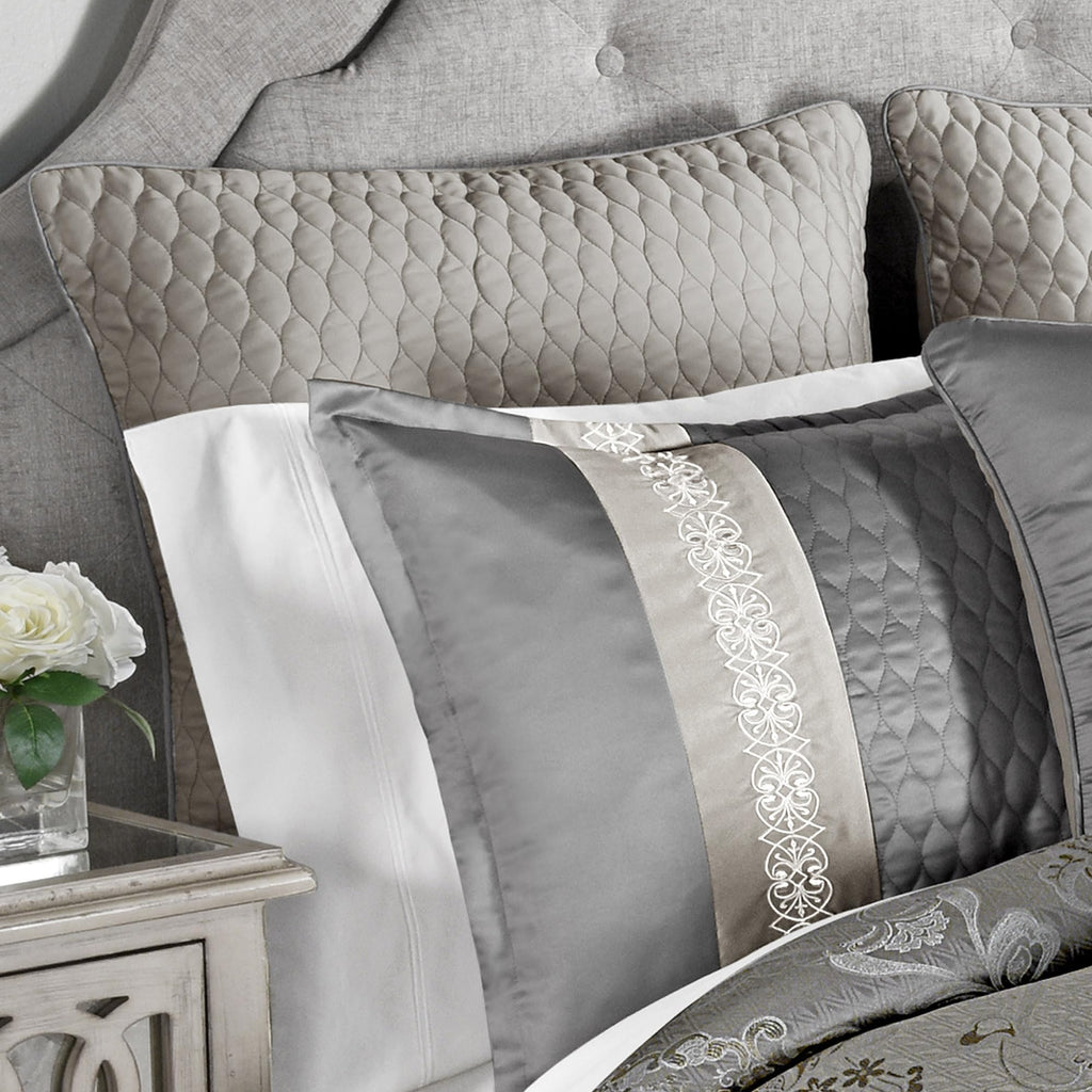 Kacee Comforter Bedding Set, King Size, Platinum Glam Décor, 12 Pieces