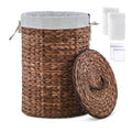 Round Water Hyacinth Laundry Hamper with Lid Handwoven Wicker Basket with Handles for Dirty Clothes, Storage, and