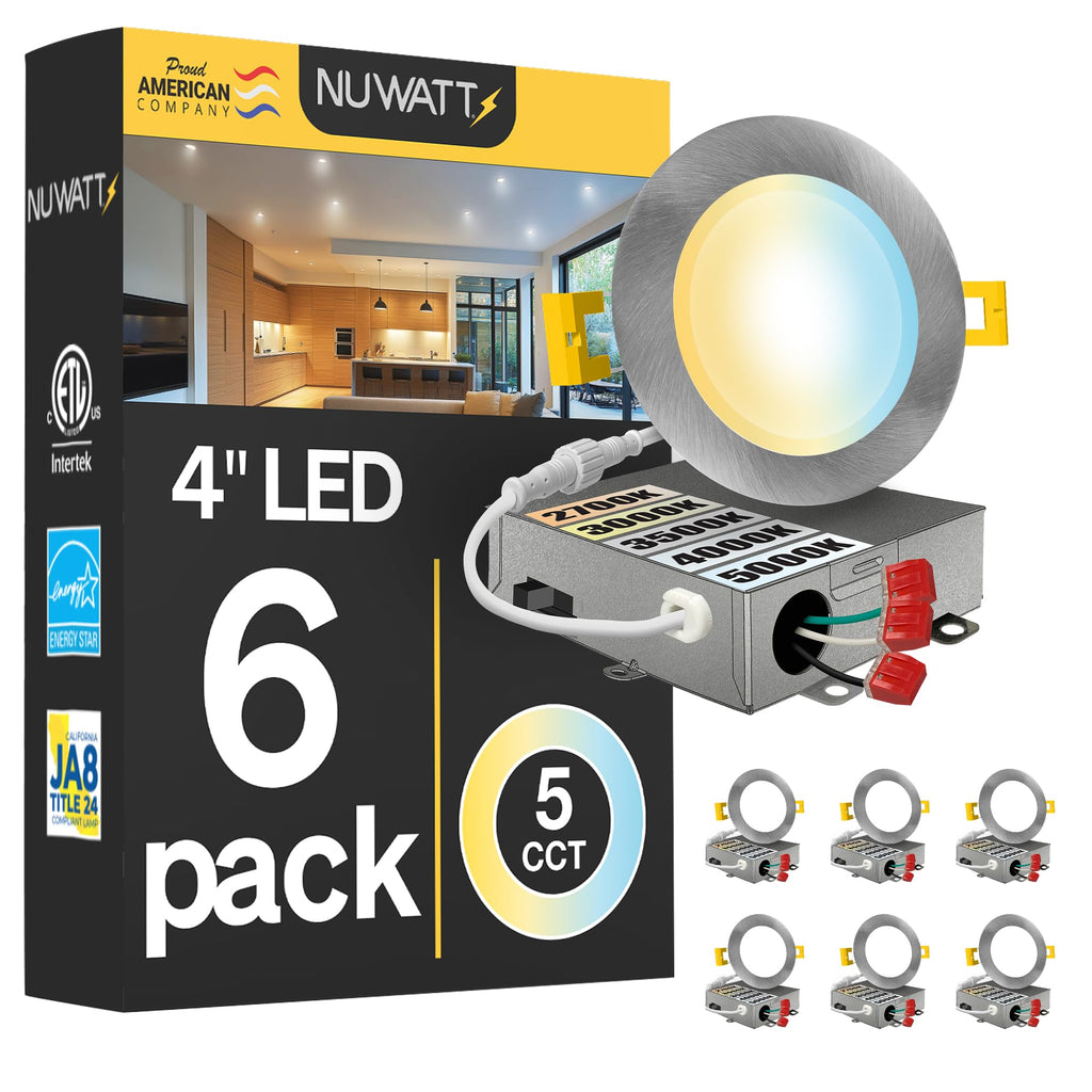 4 Inch Canless Brushed Nickel Recessed Lights 2700K-5000K, ETL, 6 PK