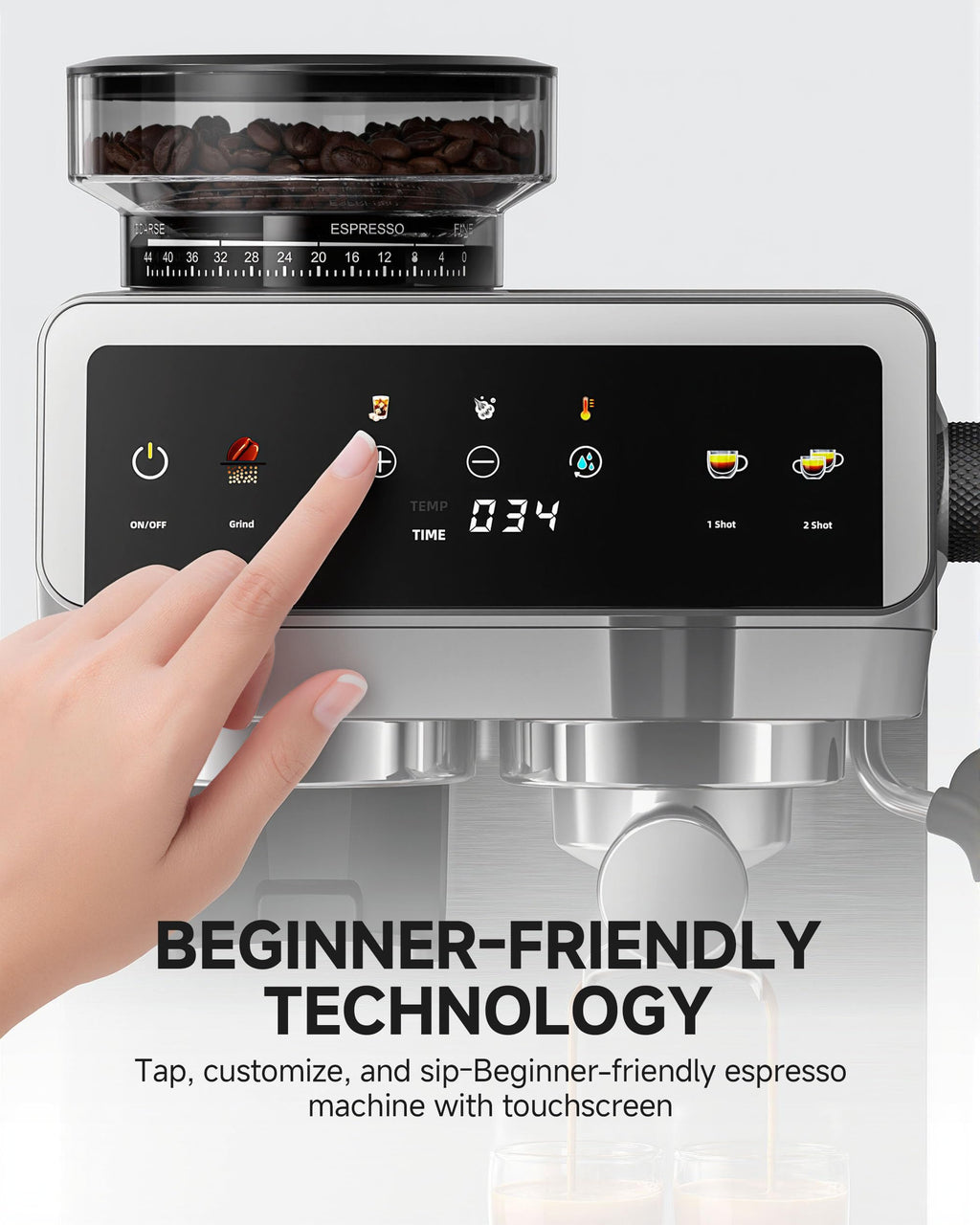 Espresso Machine With Grinder, Temp Control, 44 Grind Settings