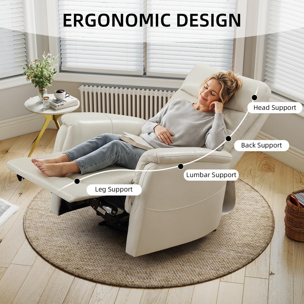 Genuine Leather Power Recliner, White, 2Pack