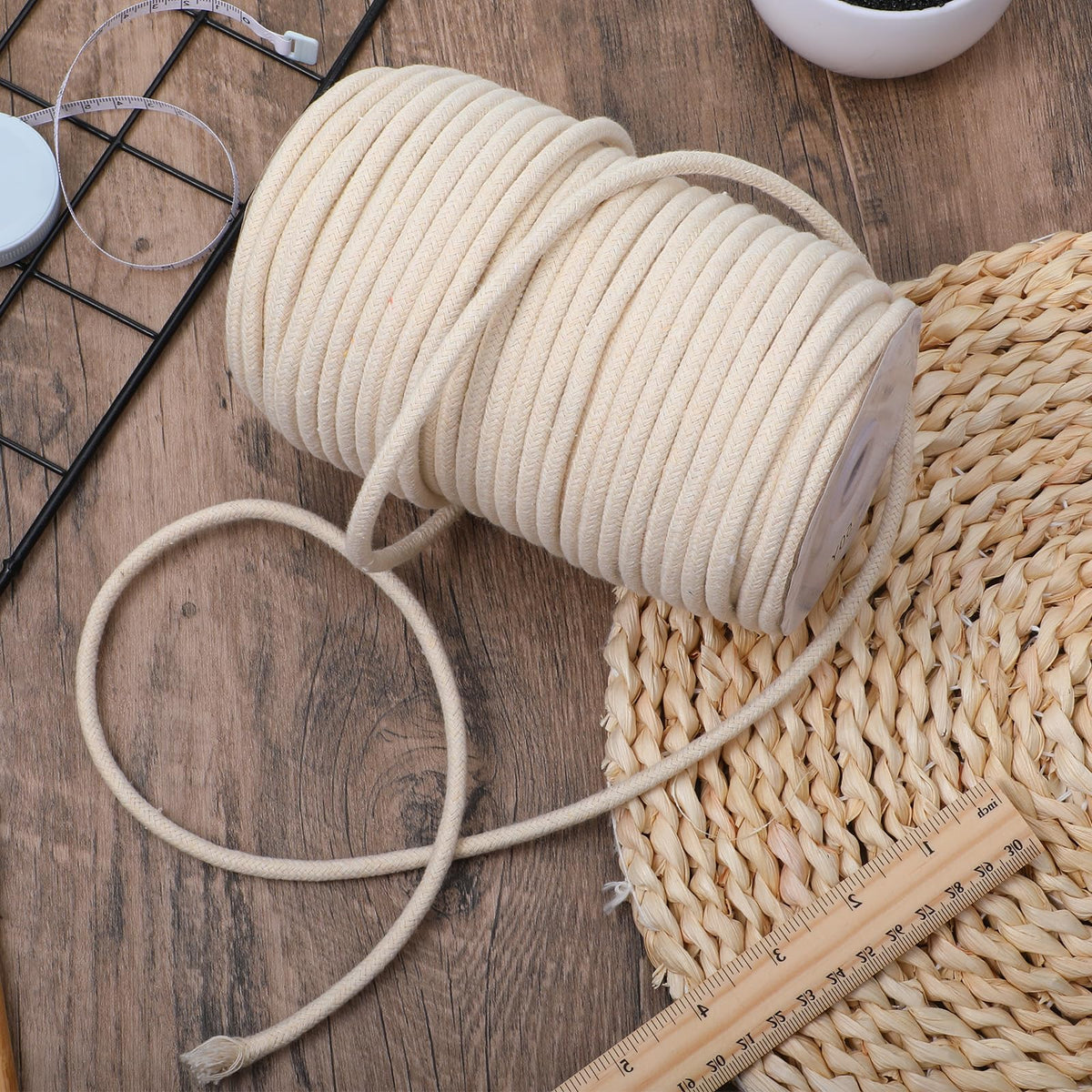1/4" Cotton Piping Cord 6 mm Natural Cording for Sewing Piping for Pillows and Other Soft Welt Applications (46 Yds)