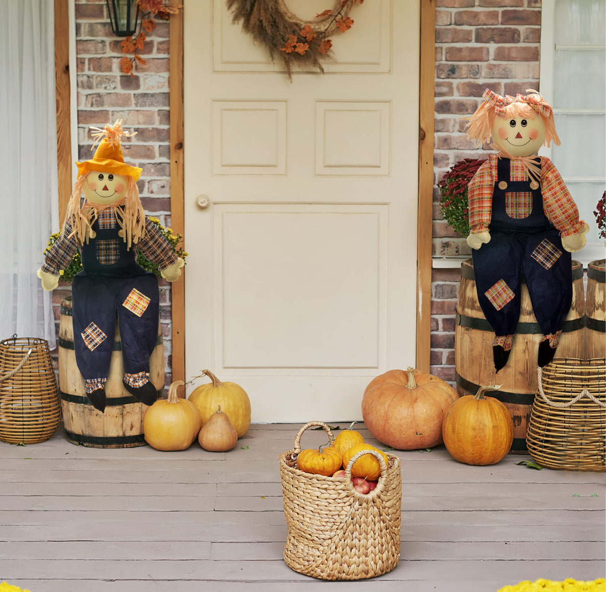 Thanksgiving Sitting Scarecrow Decor 36 Inch Large Boy Girl Fall Decoration