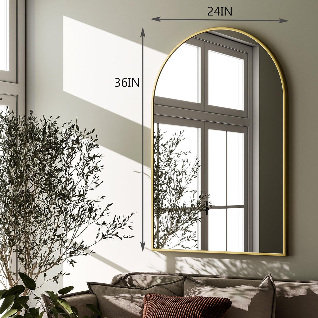 Arched Wall Mirror 24"x36" Gold Metal Frame Vanity Mirrors
