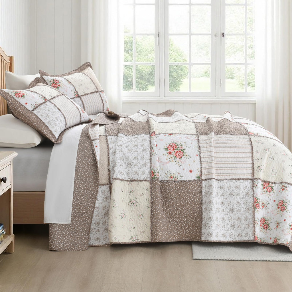 100% Cotton Quilt Set, Reversible Floral Bedspreads