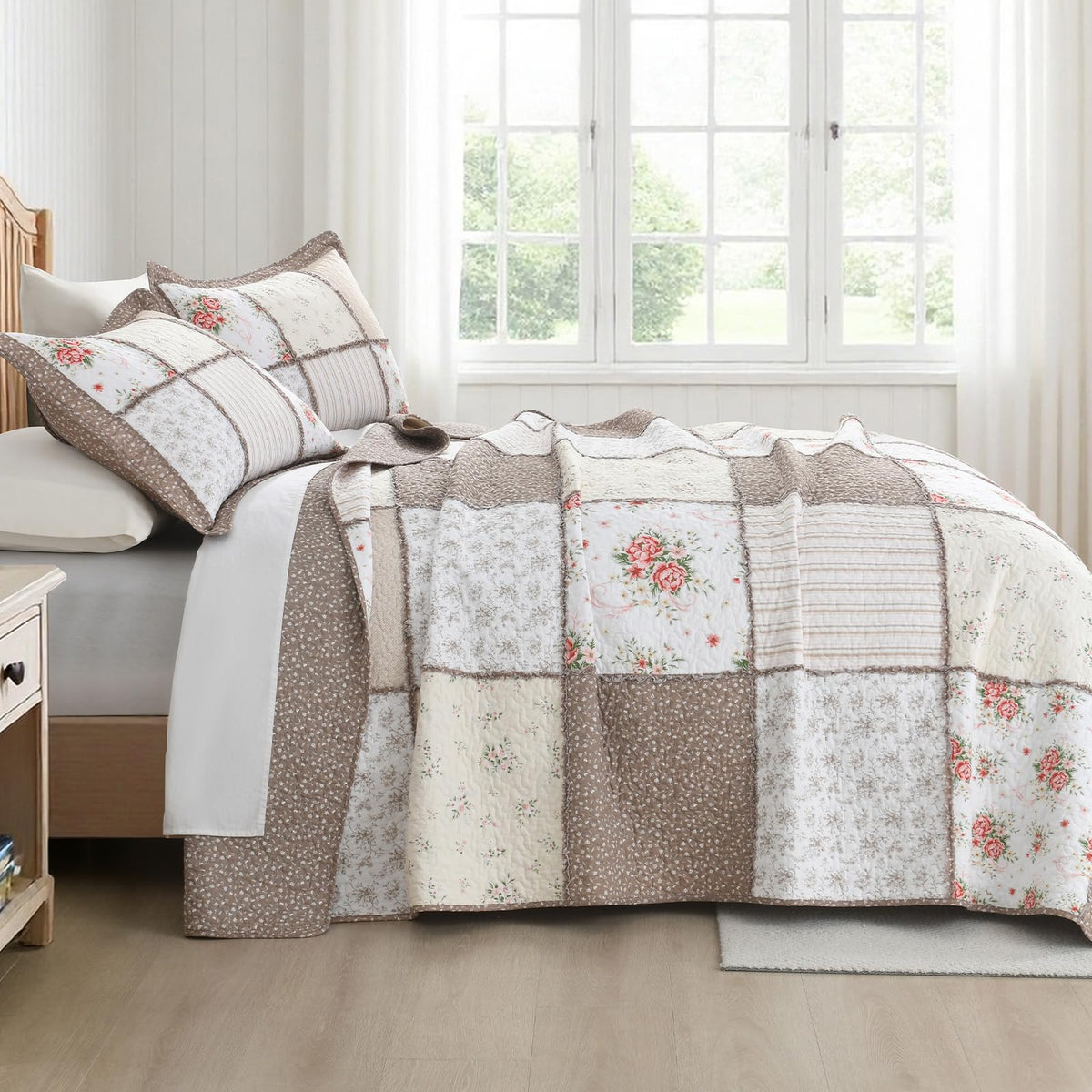 100% Cotton Quilt Set, Reversible Floral Bedspreads