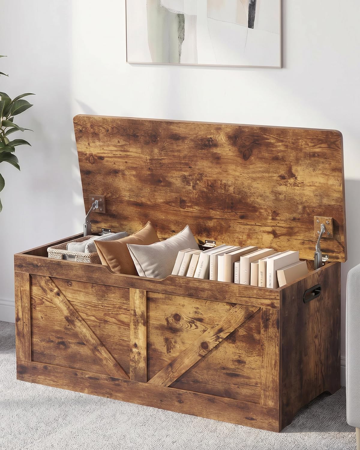 39.4" Storage Chest, Wooden Storage Bench, Rustic Brown