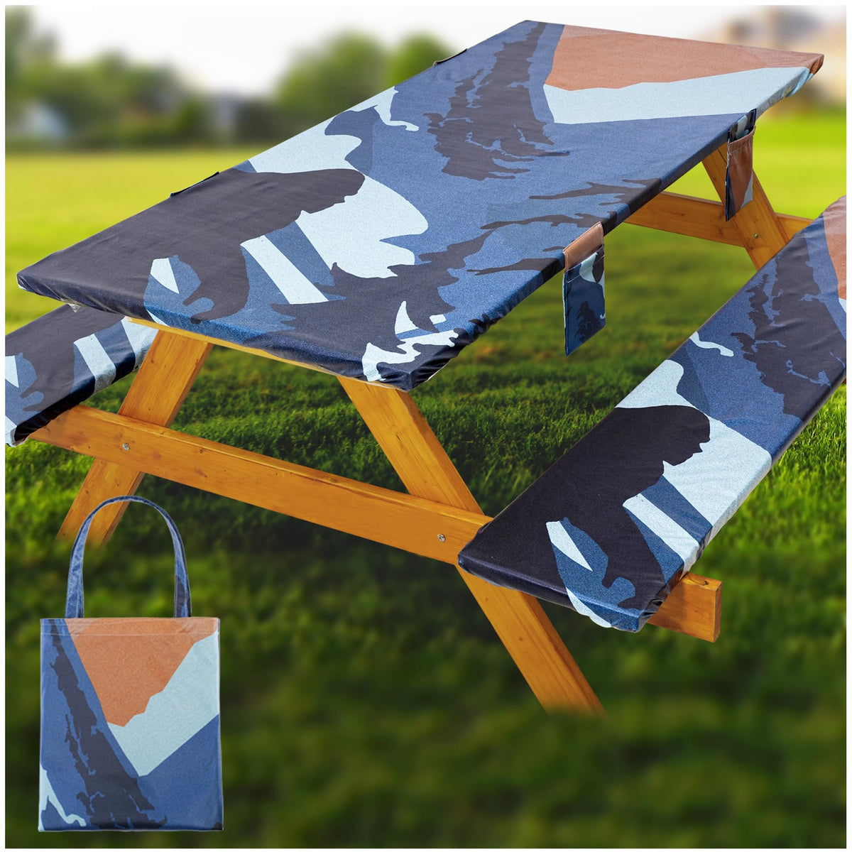 Fitted Picnic Table Cover with Bench Covers Waterproof Elastic Edges Rectangle Patio Tablecloth Outdoor Camping