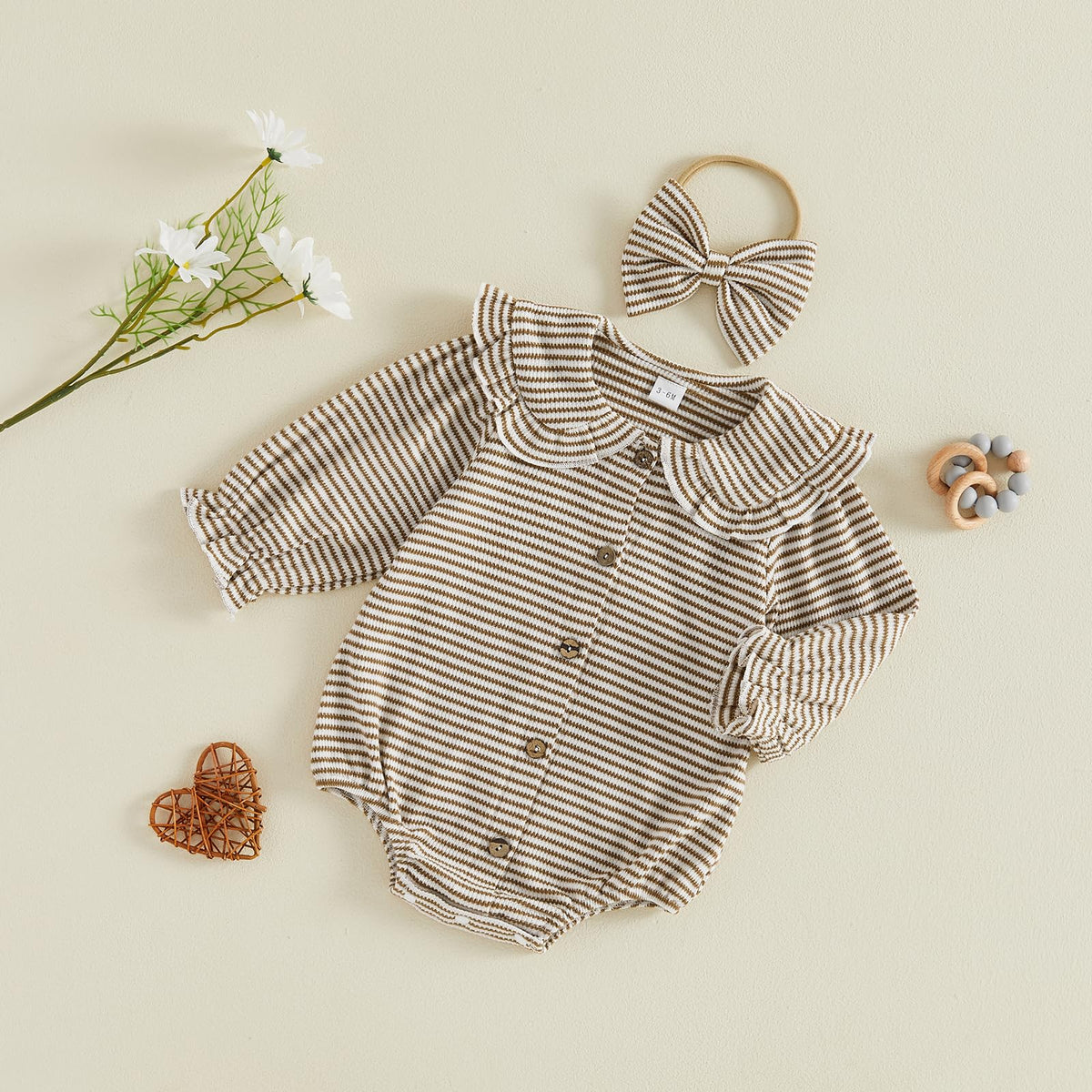 Baby Girl Bubble Romper Ruffle Peter Pan Collar Bodysuit Fall Newborn Outfit