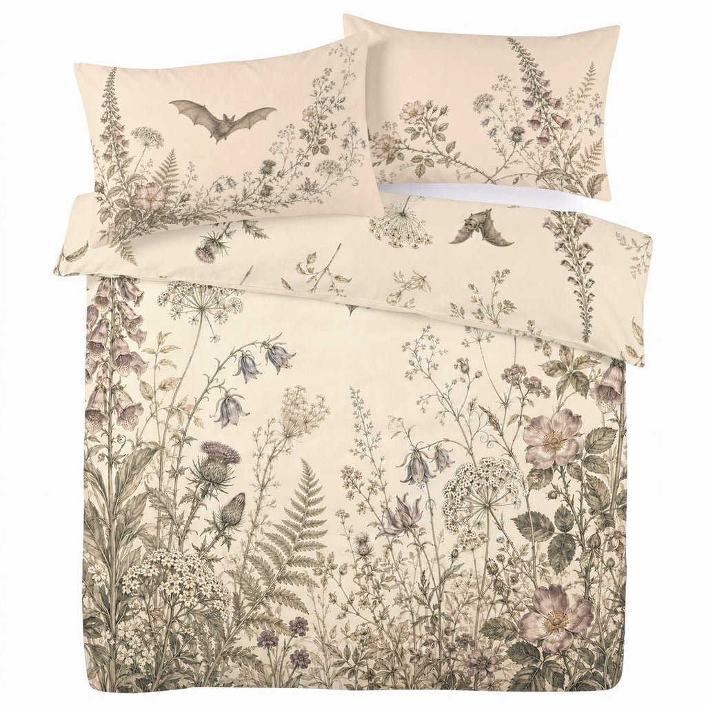 Antique Ivory Bat Duvet Cover Set 80x90, Wildflower Toile, 3-Piece