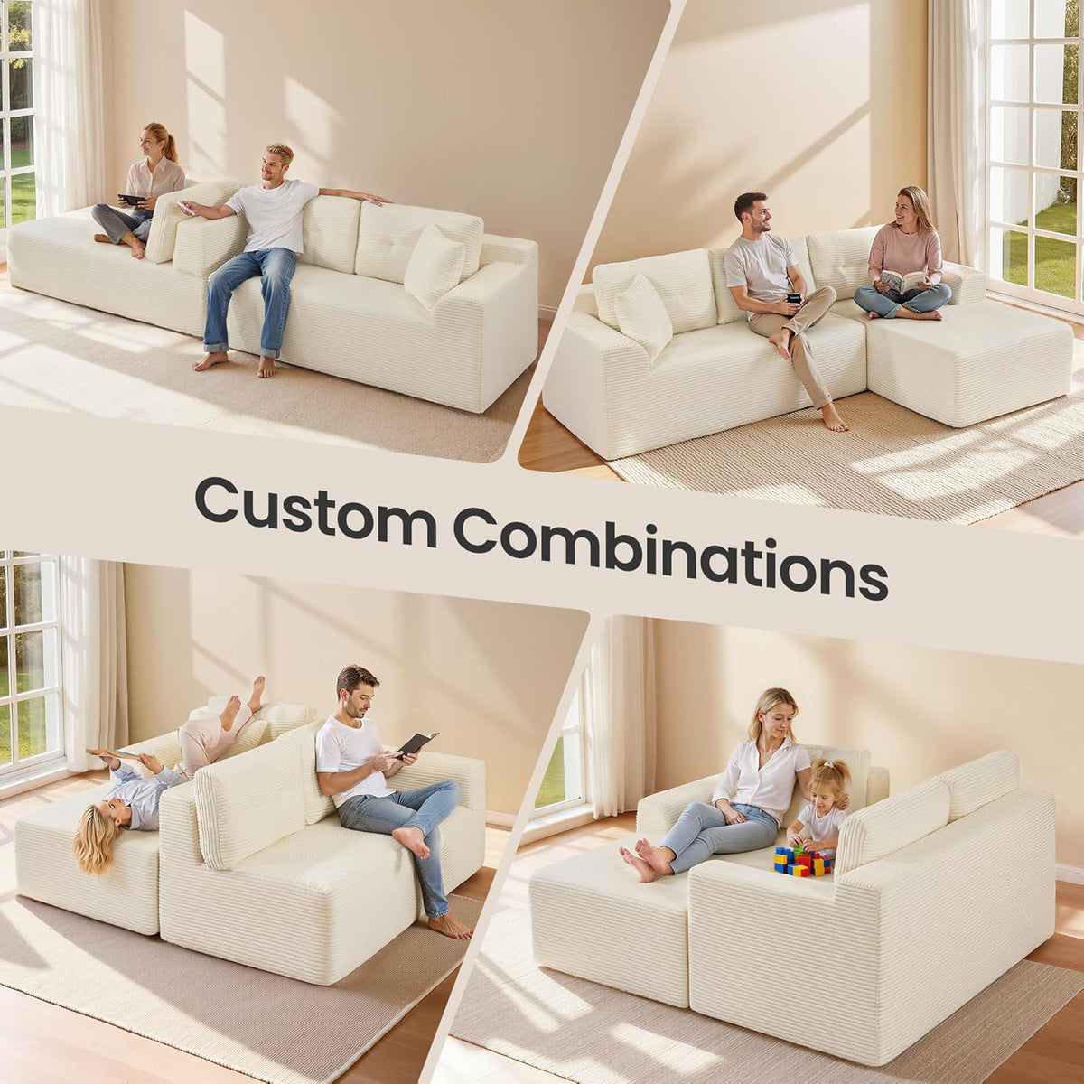 Boneless Couch, Modern Cloud Couch with Deep Seat, Corduroy Sofa for Living Room, Bedroom