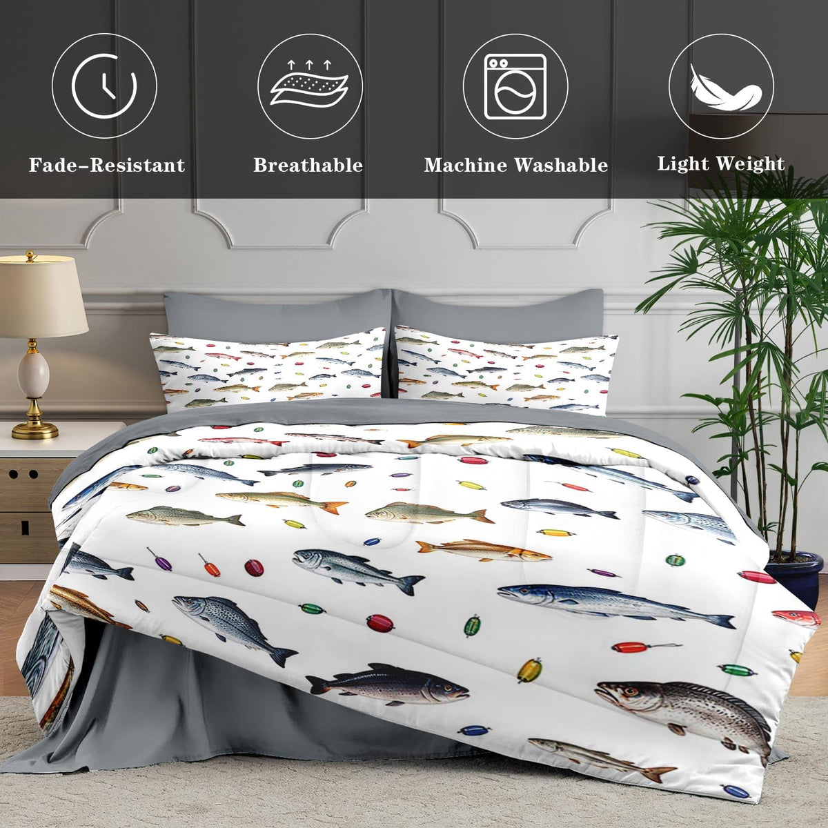 7 Pcs Comforter Set, Fish Coastal Bedding