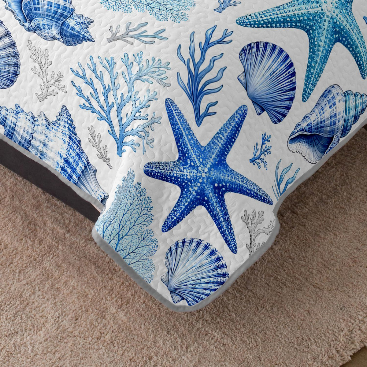 Blue Ocean Quilt Coastal Bedding with 2 Pillowcases.