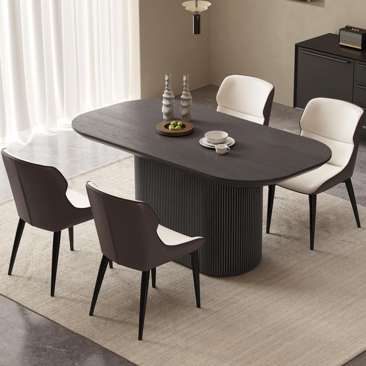 Inspired Saarinen Style 62.99 Inch Rectangular Dining Table for 4-6 People, Modern Kitchen Dining Room Table with Pedestal Base, Black Table