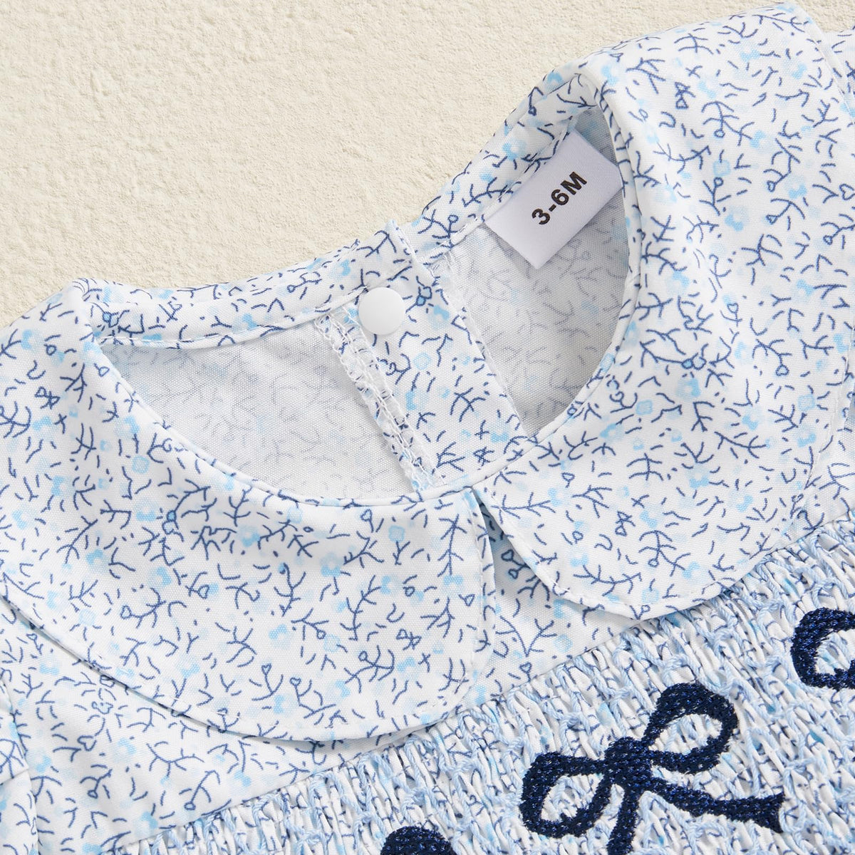 Summer Clothes Newborn Baby Girl Romper Dress Bow Embroidery Peter Pan Collar Short Sleeve Bodysuit Top
