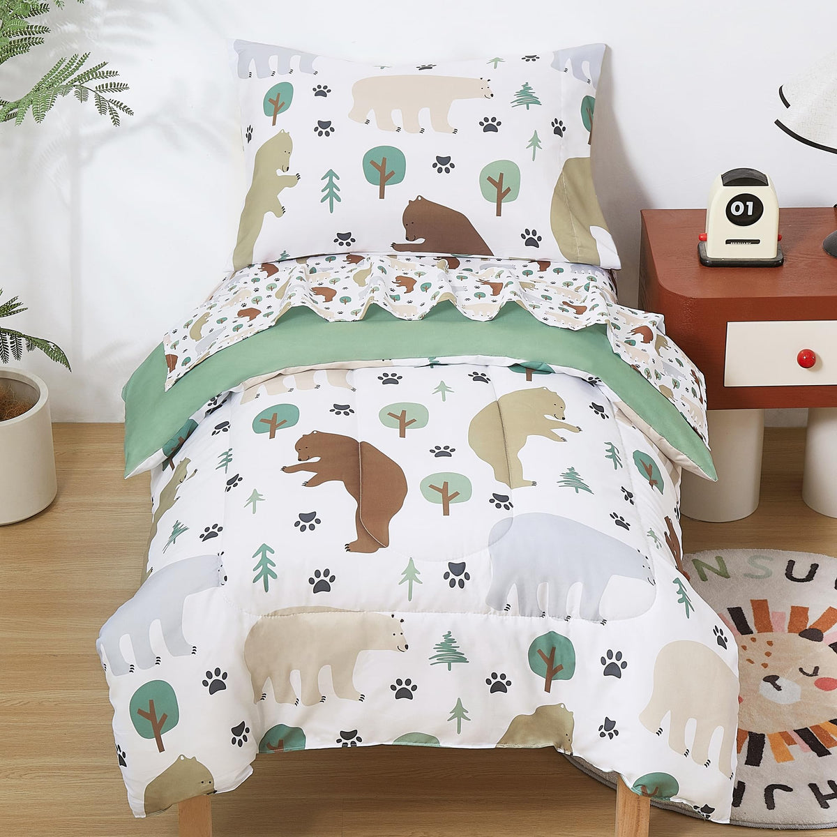Toddler Bedding Set, Toddler Bed Comforter Sets for Girls, Toddler Bed Set, Forest Bear Printed
