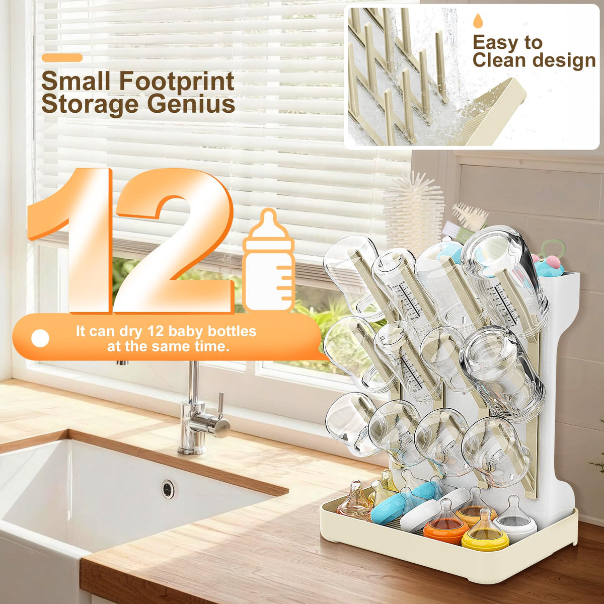 Vertical Baby Bottle Drying Rack, Space-Saving Countertop Storage Stand, BPA-Free Organizer for Baby Bottles and