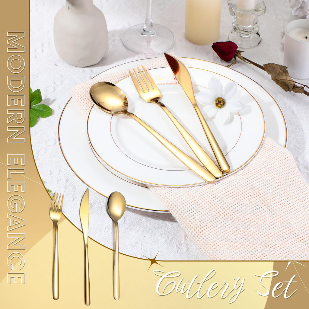 240 PCS Gold Silverware Bulk, Stainless Steel, Set for 80