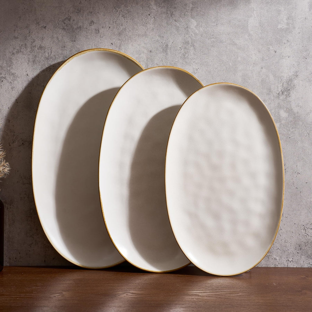 Serving Platters Set of 3 Sizes - Oval, Matte White