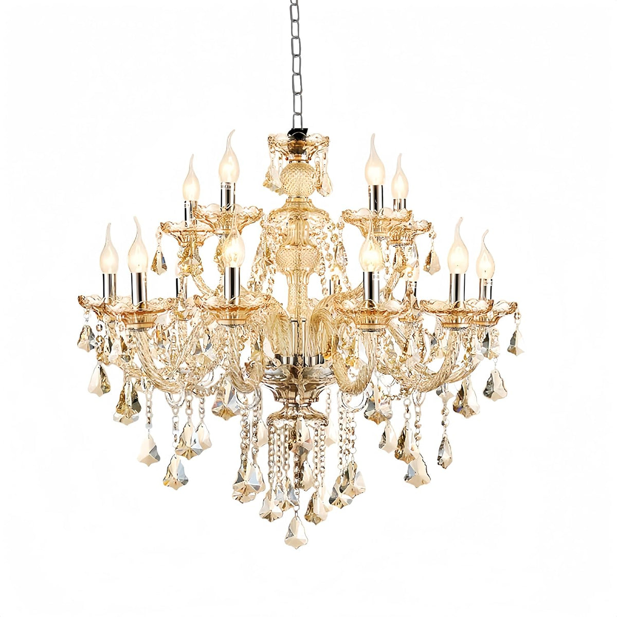 Twelve-Light Modern Luxe Cognac K9 Crystal Chandelier, Large Scale