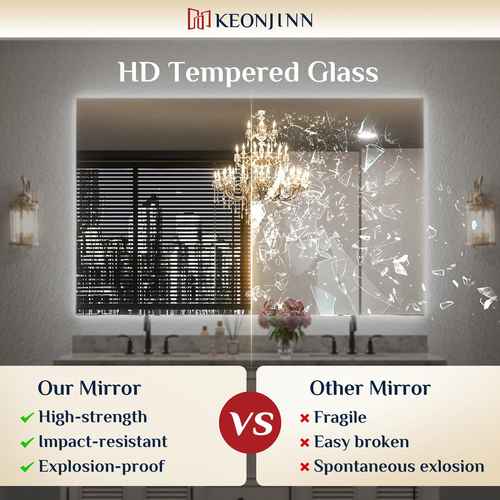 28" x 36" Backlit Mirror Bathroom, Tempered Glass