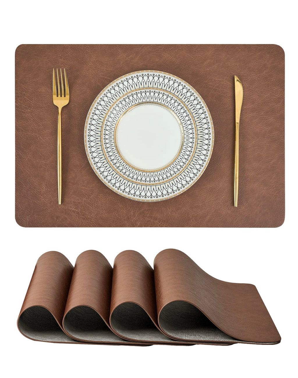 Reversible Faux Leather Placemats Set of 4, 12x17 Inch, Heat Resistant Waterproof Non-Slip Table Mats for Dining