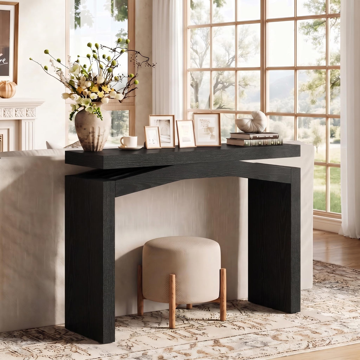 40-Inch Console Table, Farmhouse Sofa Table, Black