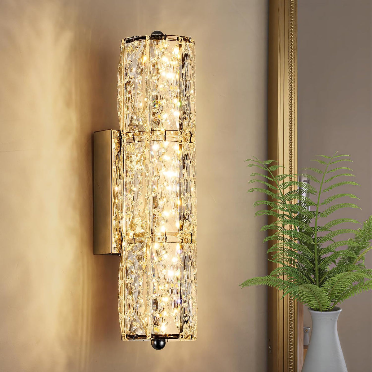 Modern LED Crystal Vanity Sconce in Chrome, 3 x 12.6 Inches