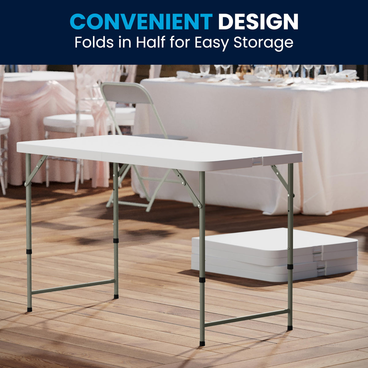 4-Foot Bi-Fold Granite White Plastic Folding Table