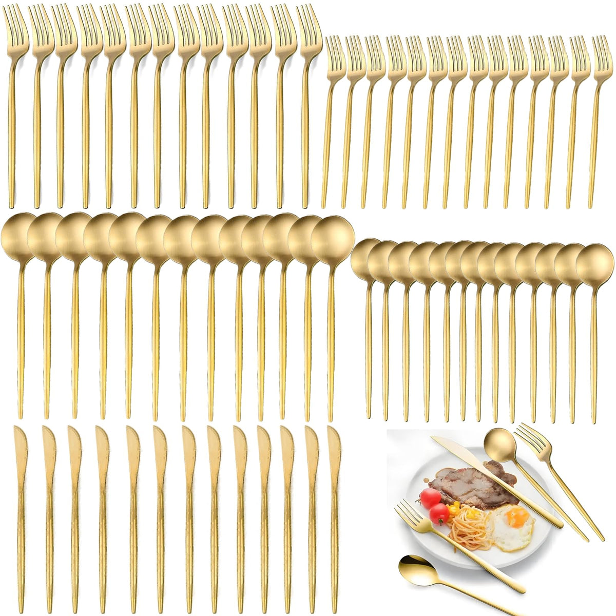 80-Piece Food Grade Gold Silverware Set, Luxury Flatware Set for 16 - Premium Stainless Steel Cutlery Set with Spoons