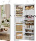 47.2" Full-Length Mirror Jewelry Cabinet, Lockable Wall/Door Mount, White