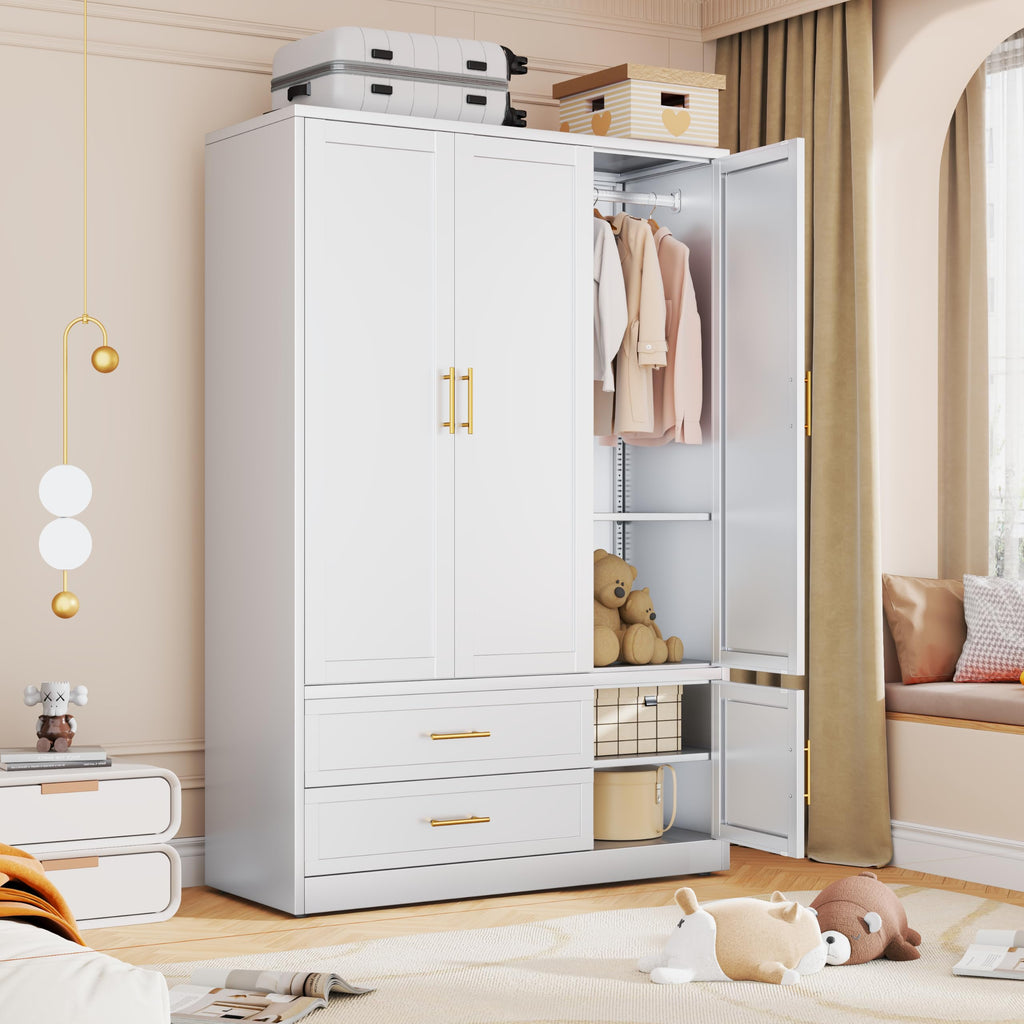 Metal Armoire Wardrobe Closet, 70.5" Bedroom Clothing Storage Cabinet