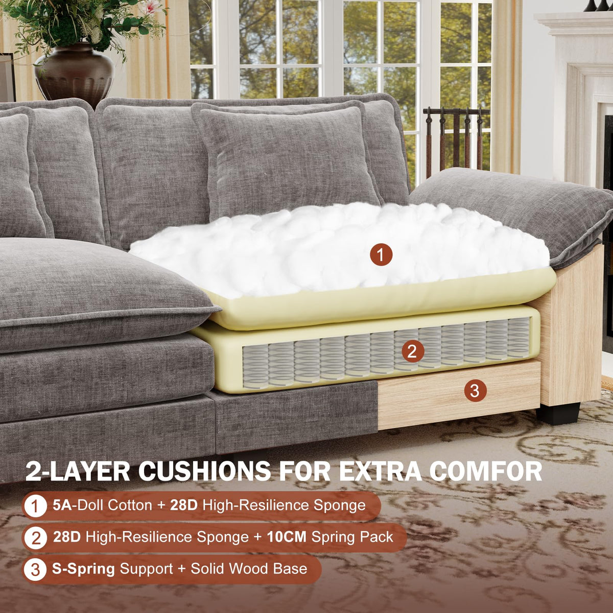 152" Oversized Modular Sectional Sofa with Corner, Comfy V-Shaped Cloud Couch, 7-Seater Chenille Deep Seat Modern