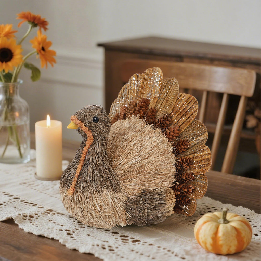 Sisal Turkey Figurine - Thanksgiving Table Decorations Indoor