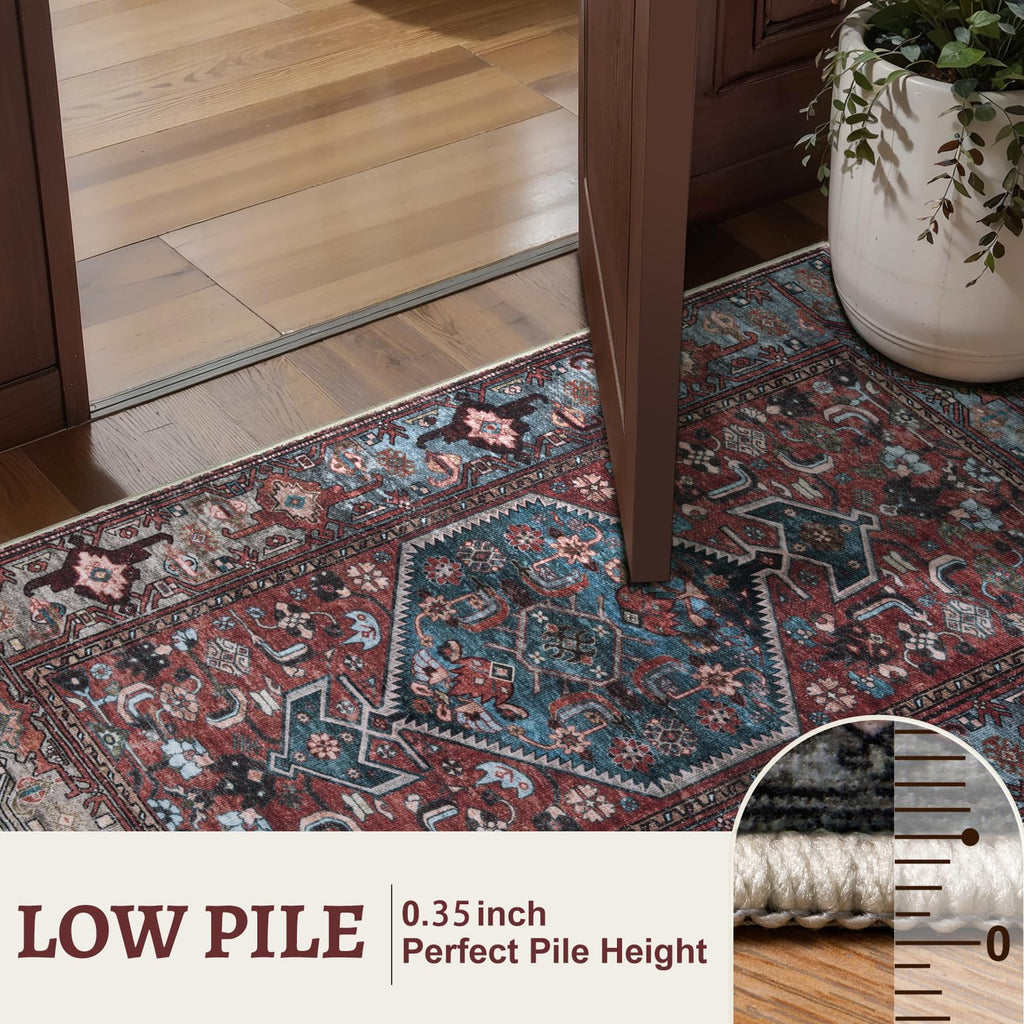 Oriental Red 2x4 Washable Entryway Rug, Throw Runner Rugs Non Slip