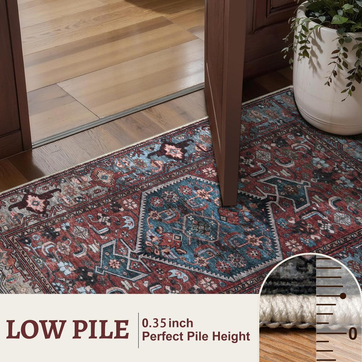 Oriental Red 2x4 Washable Entryway Rug, Throw Runner Rugs Non Slip