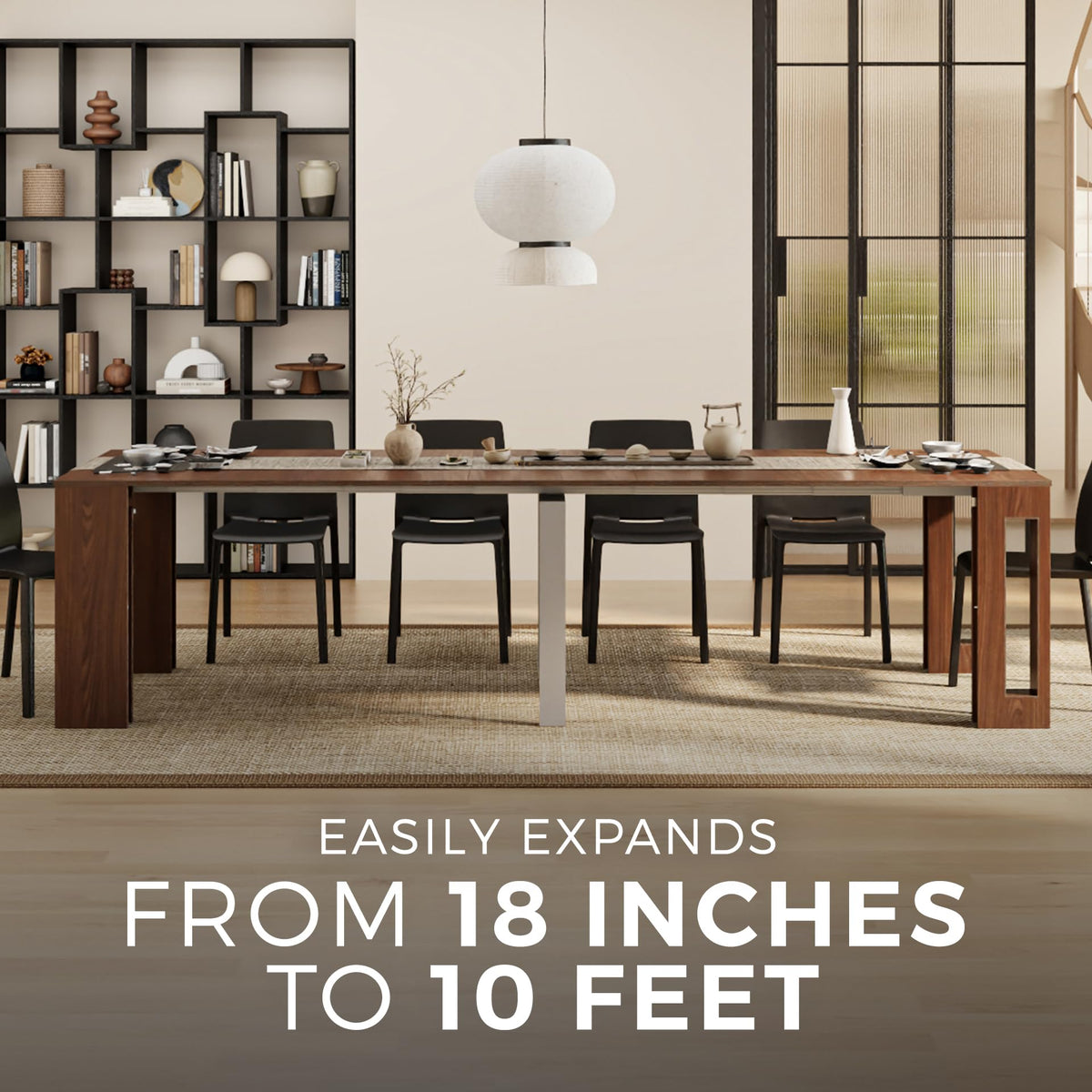 Easy, Extendable Console Table with Extension Leaves Holder, 17.7(120.1) x35.4 in, Walnut, for 4-12 People, Space