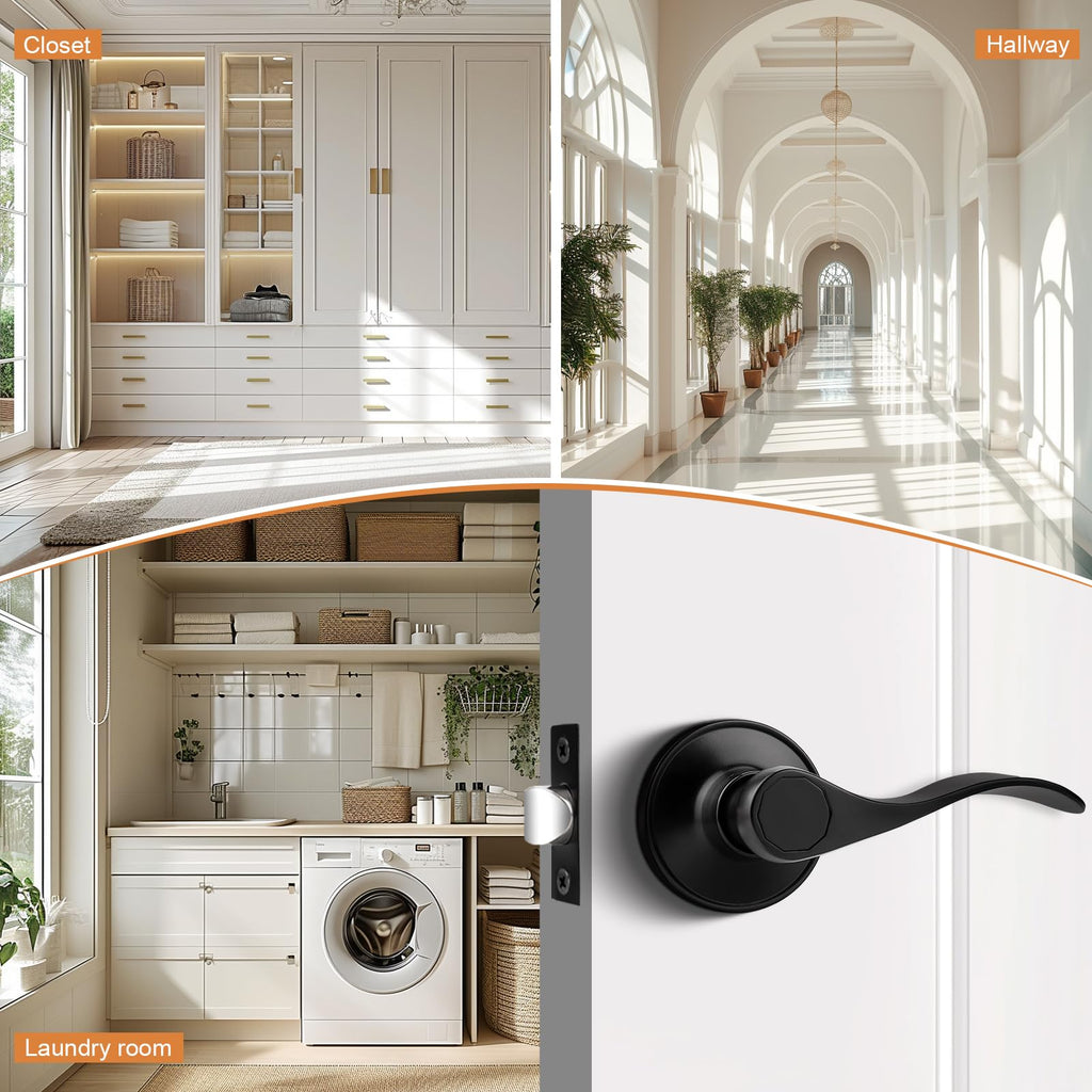 2 Pack Passage Levers Matte Black, Keyless Interior Door Hardware Cloud Shape Contemporary Style Lockset Lever Handle
