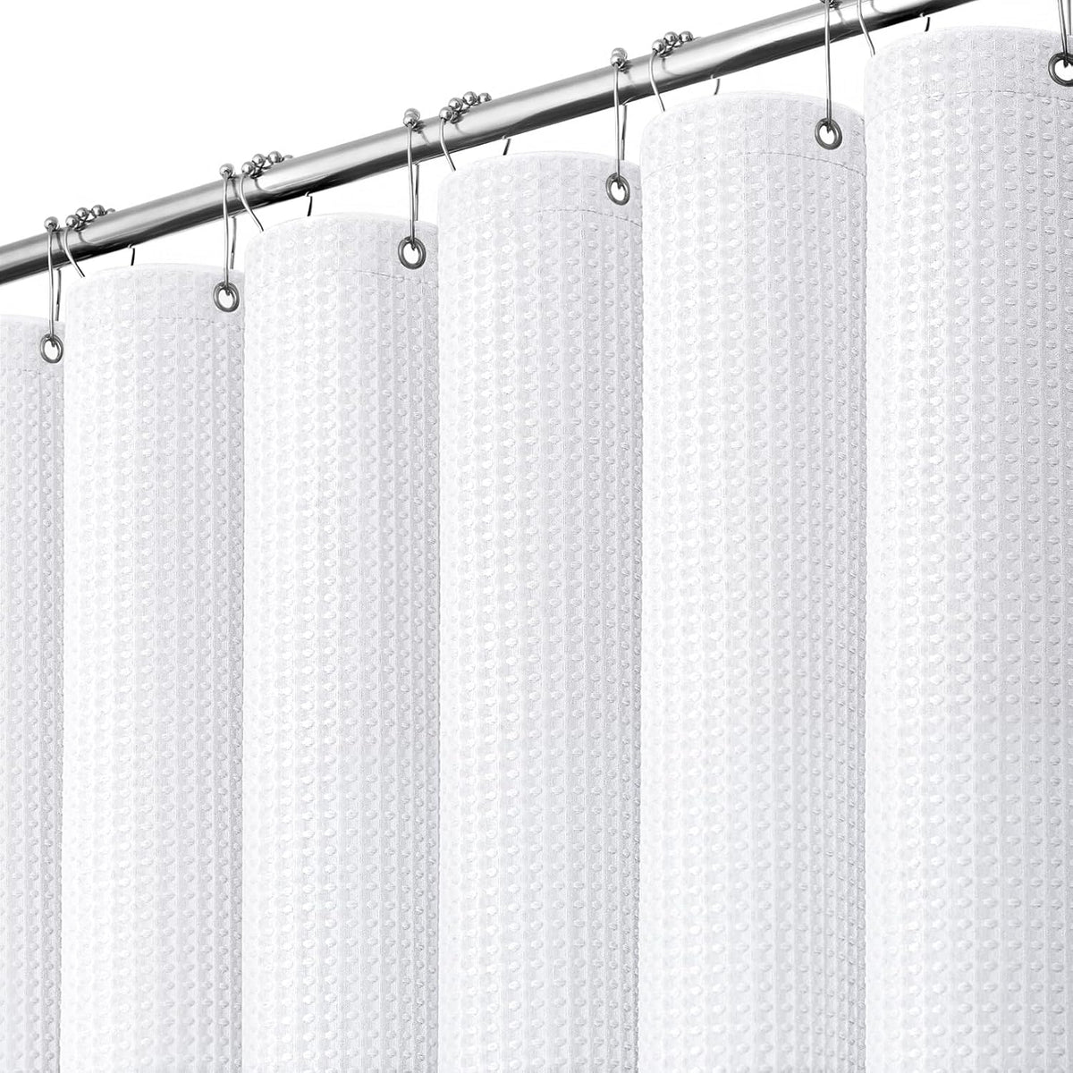 Extra Long Waffle Shower Curtain 256 GSM Fabric 72"x84" White | 84 Inch Long, Thick Polyester Cloth, Weighted Hem