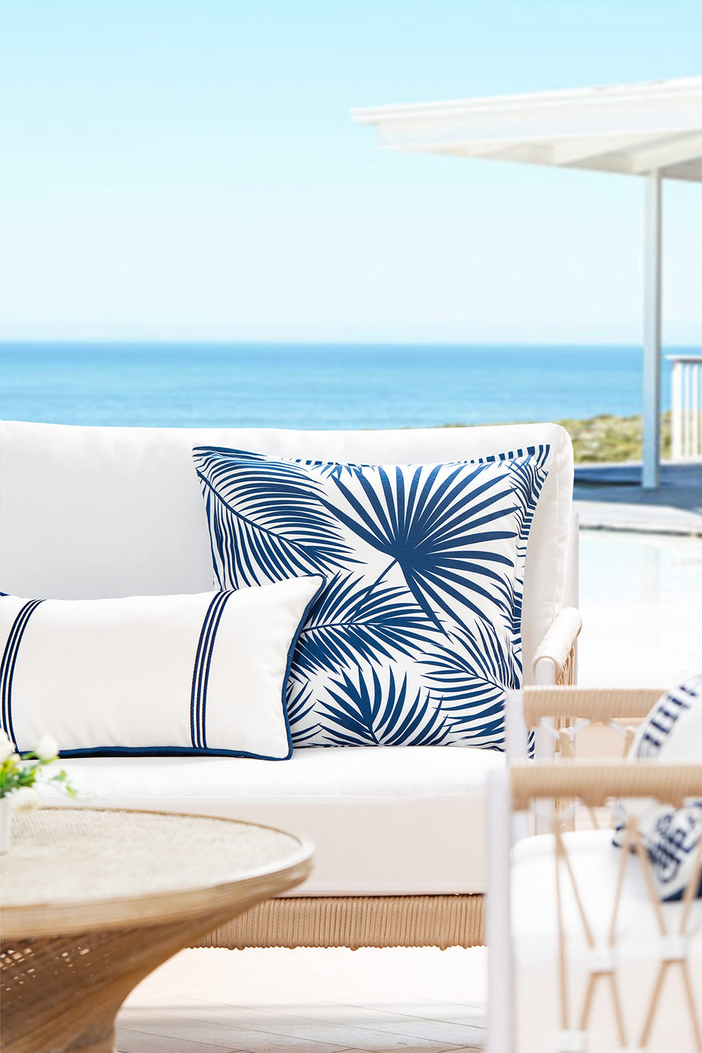 Coastal Hampton Style Patio Indoor Outdoor Lumbar Pillow Cover Only, 12"x20" Water Resistant for Backyard, Couch