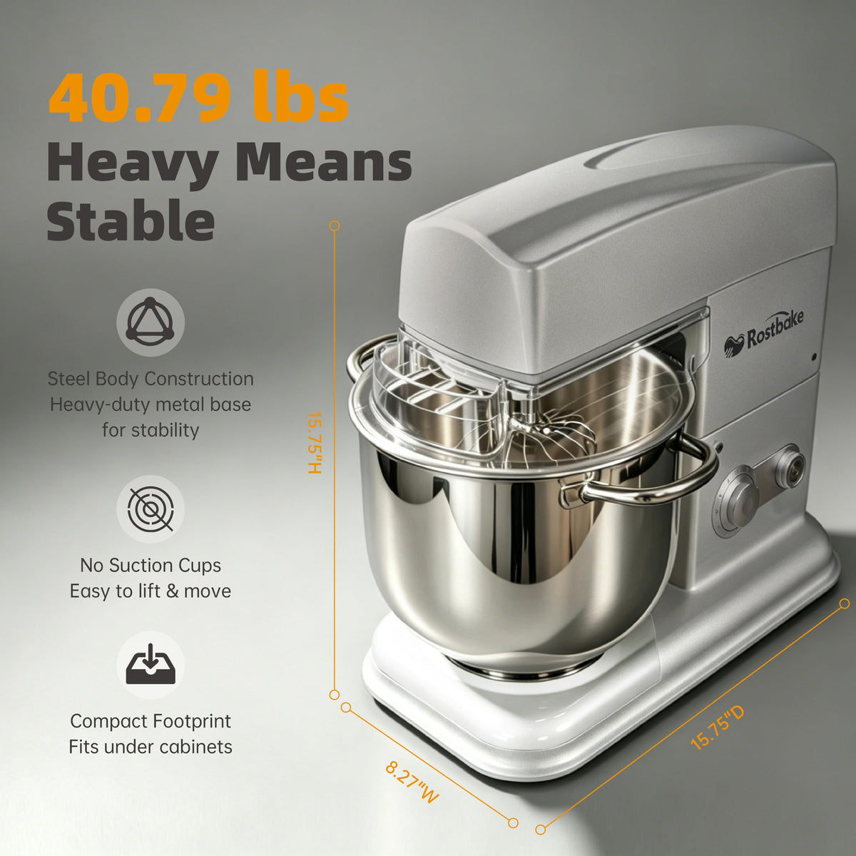 7.4QT Stand Mixer, Ice Cooling Bowl, 11-Speed Dial, Gray