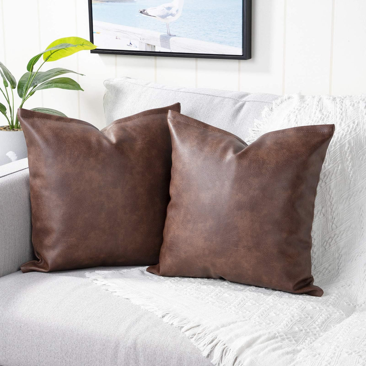 Set of 2 Faux Leather Decorative Throw Pillow Covers Modern Solid Outdoor Cushion Cases Luxury Pillowcases for Couch