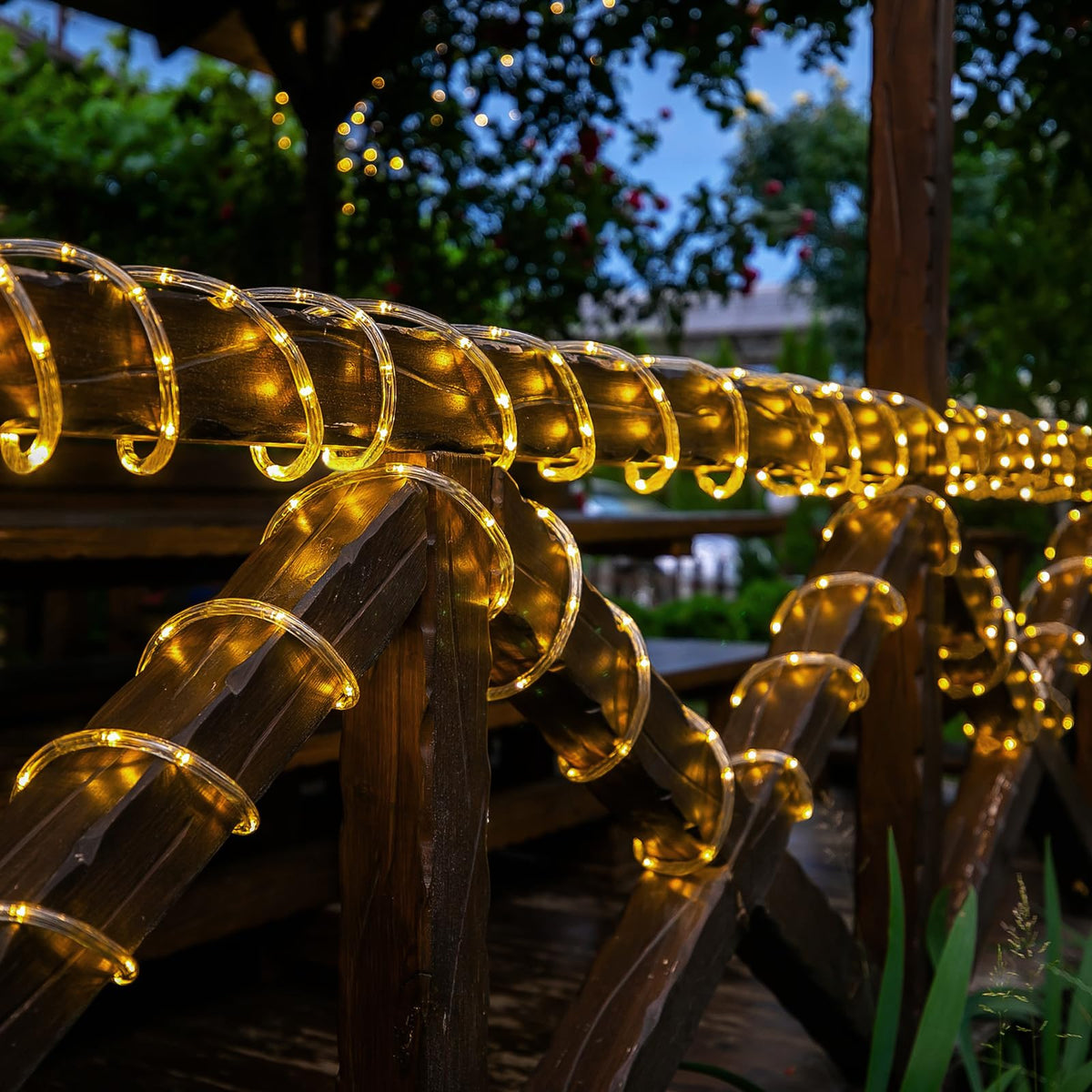 Solar Rope Lights, 2 Pack Total 66ft Solar String Lights, 8 Modes