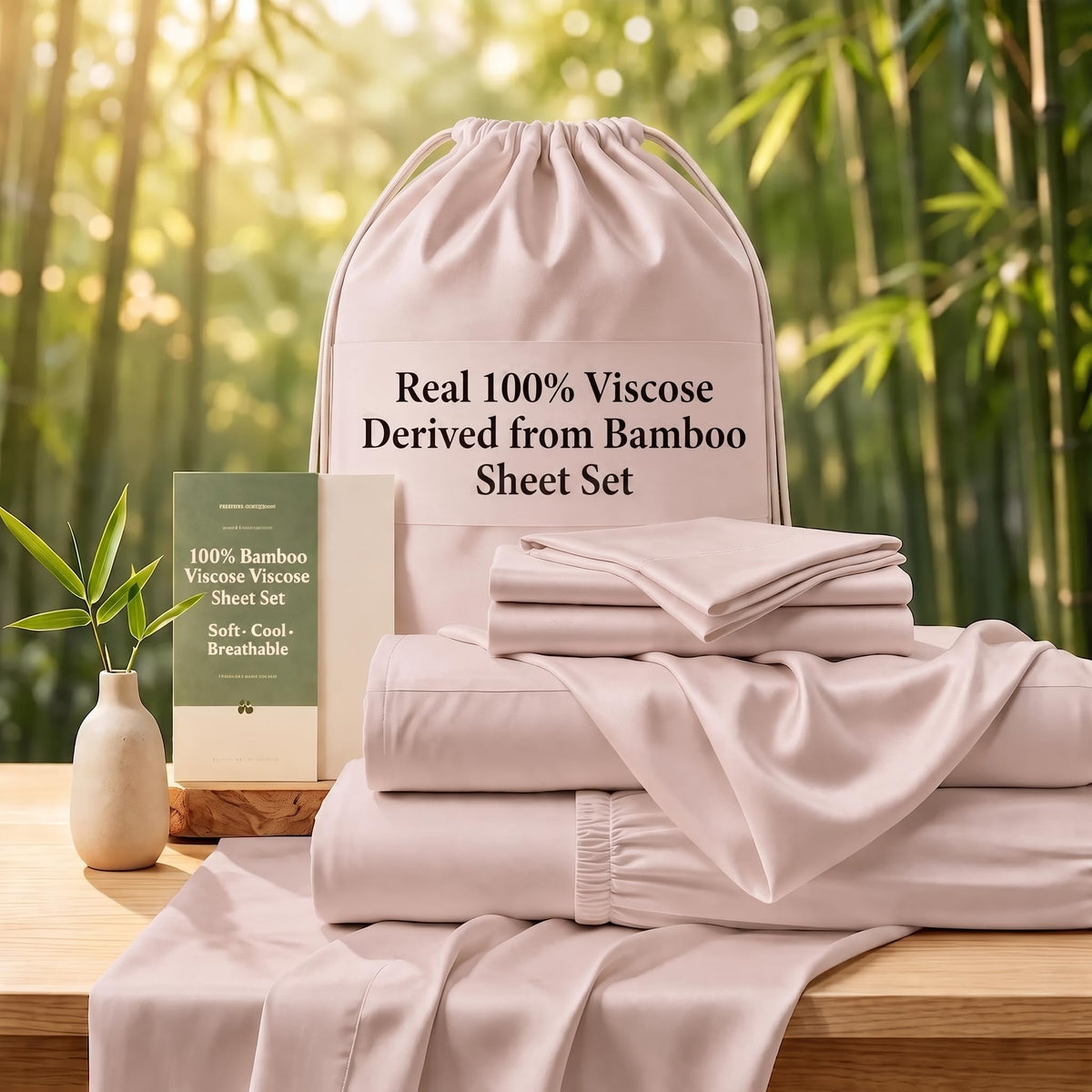 Real 100% Viscose Derived from Bamboo Sheets Set, Cooling & Silky Soft for Hot Sleeper, Breathable &