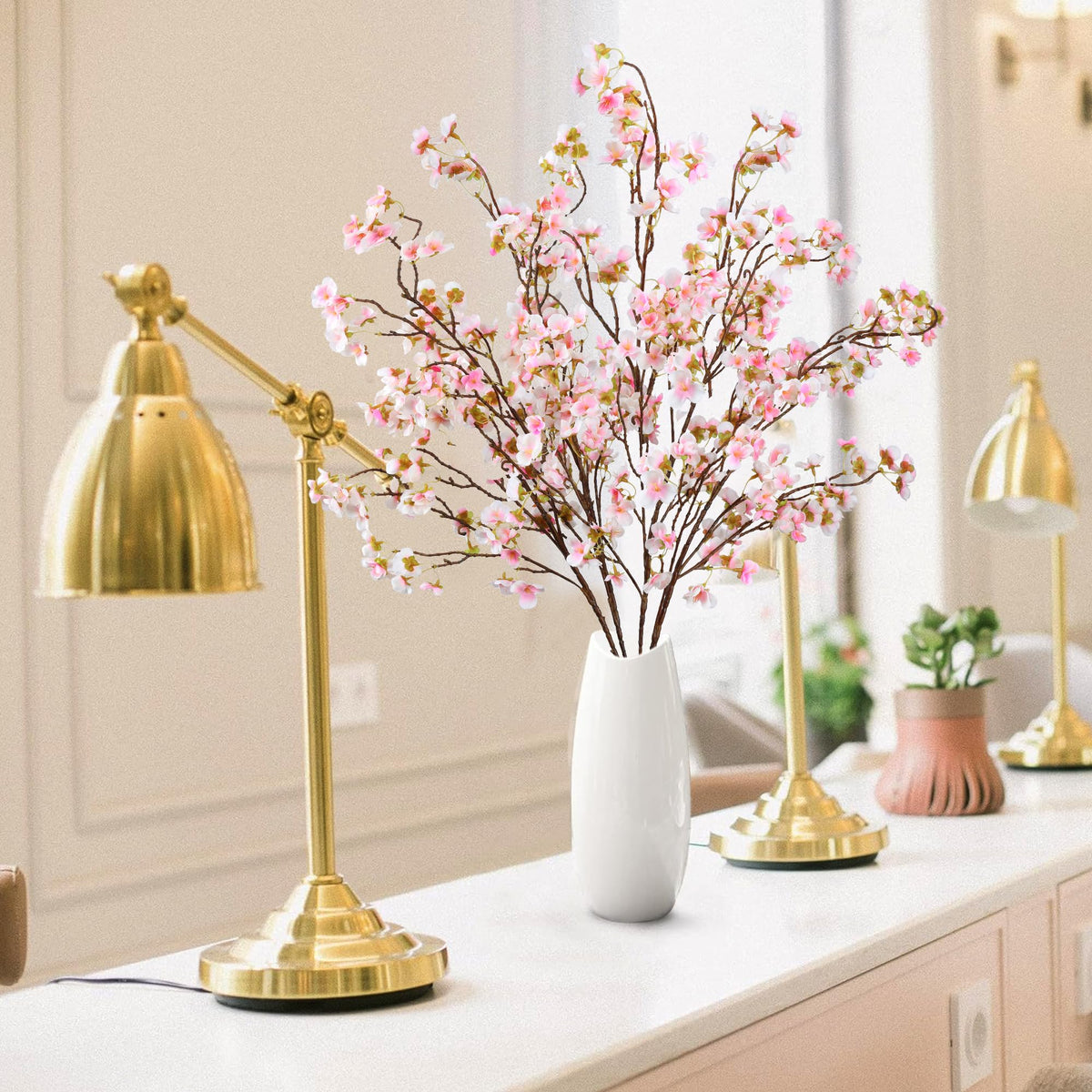 Artificial Cherry Blossom Flowers 4 Pcs Faux Cherry Blossom Stems Faux Silk Cherry Blossom Branches 41'' Fake Flowers