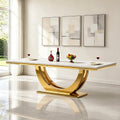 94" Faux Marble Dining Table for 8-10 Gold Stainless Steel Base