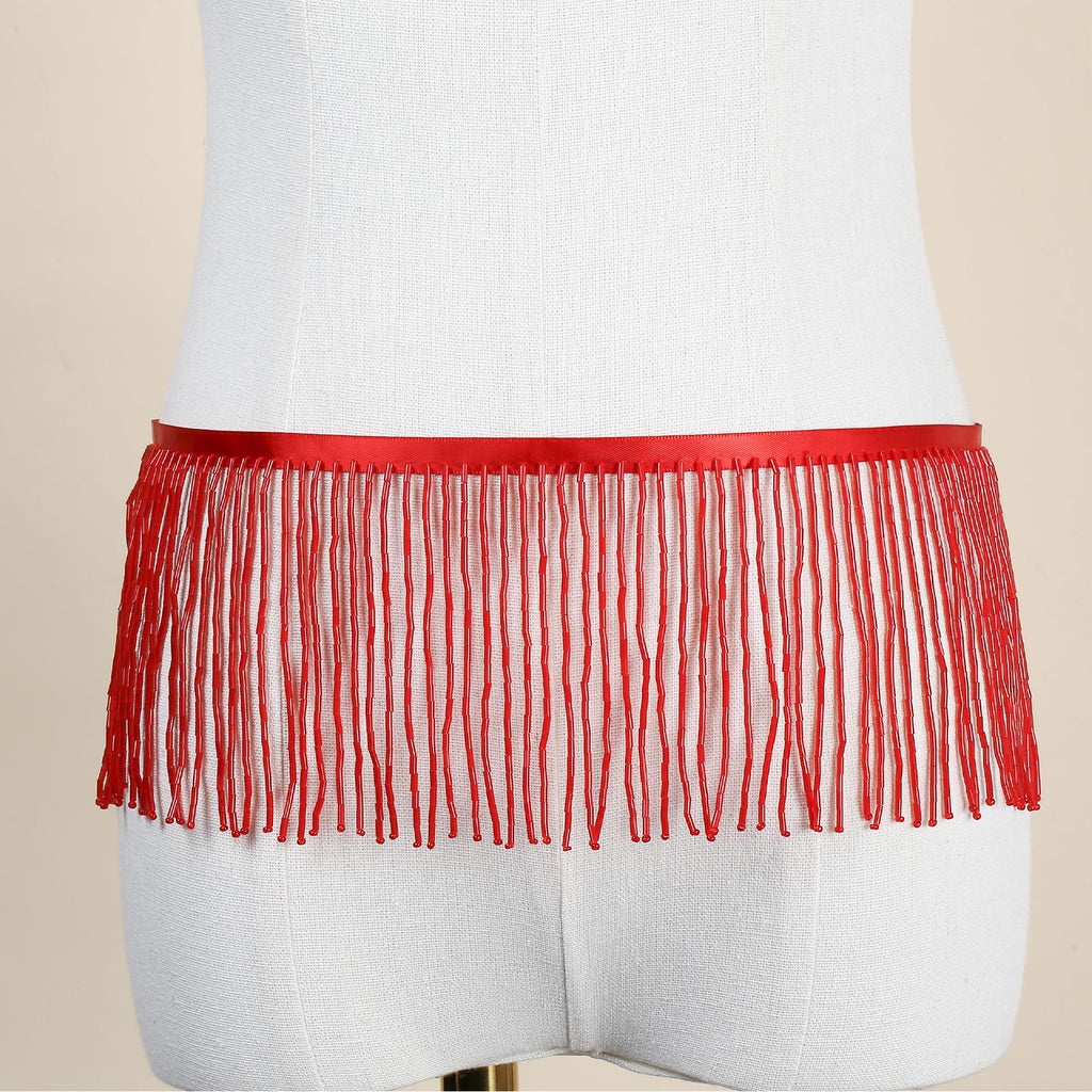 Beaded Fringe Trim,Ribbon Tassel Fringe Trim 4 Inch Wide 2 Yards Long for Crafts DIY Dress Clothes Decoration (Red)