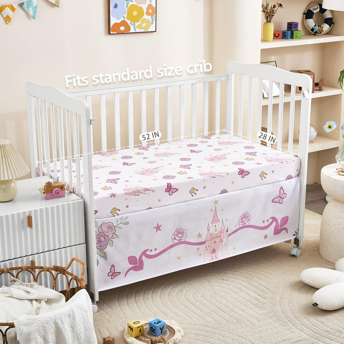 3-Piece Crib Bedding Set for Girls - Ultra Soft Baby Bedding Set Includes Crib Comforter, Sheet & Skirt (Purple)