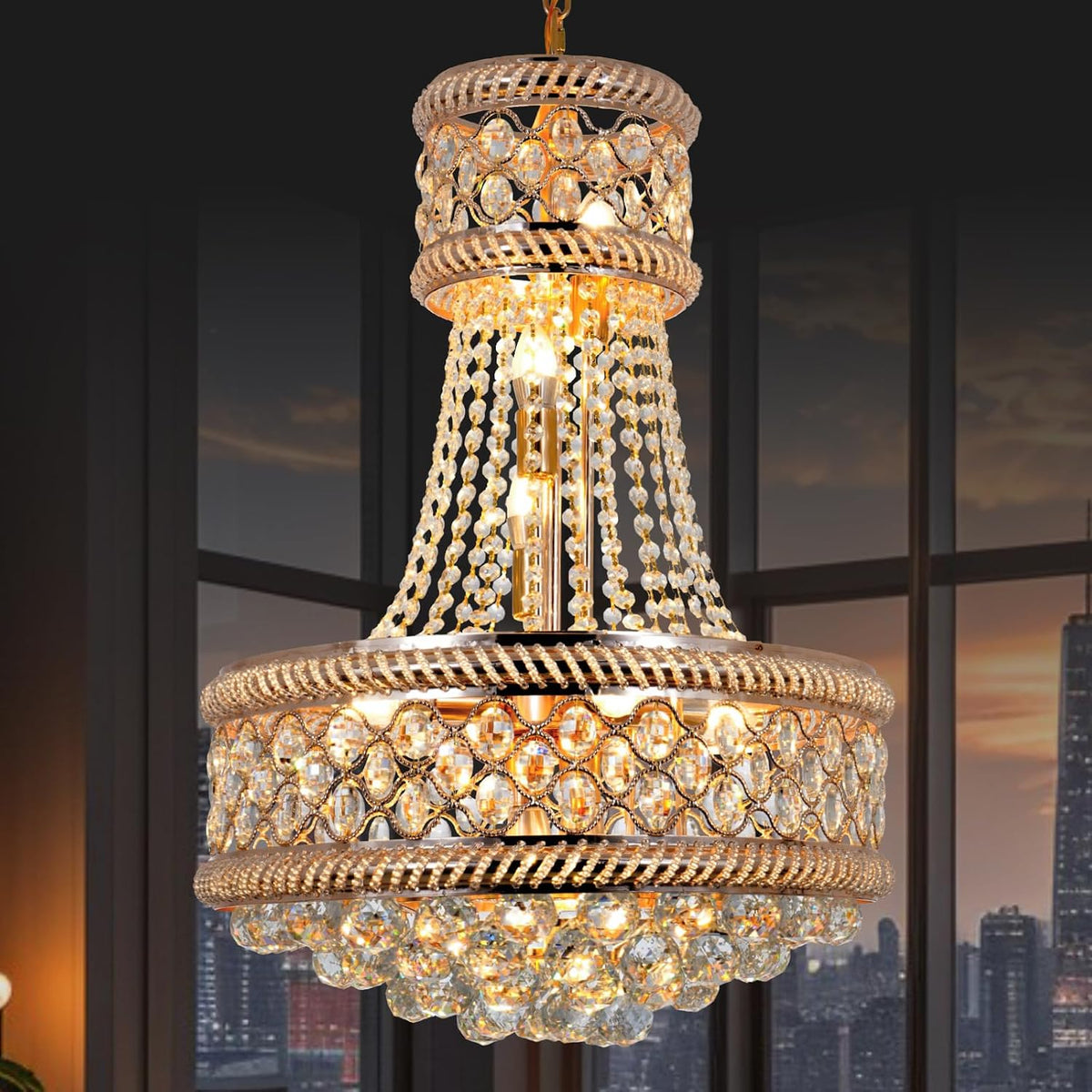 9-Light 19-Inch French Empire Crystal Chandelier, Luxury Fixture for Entries
